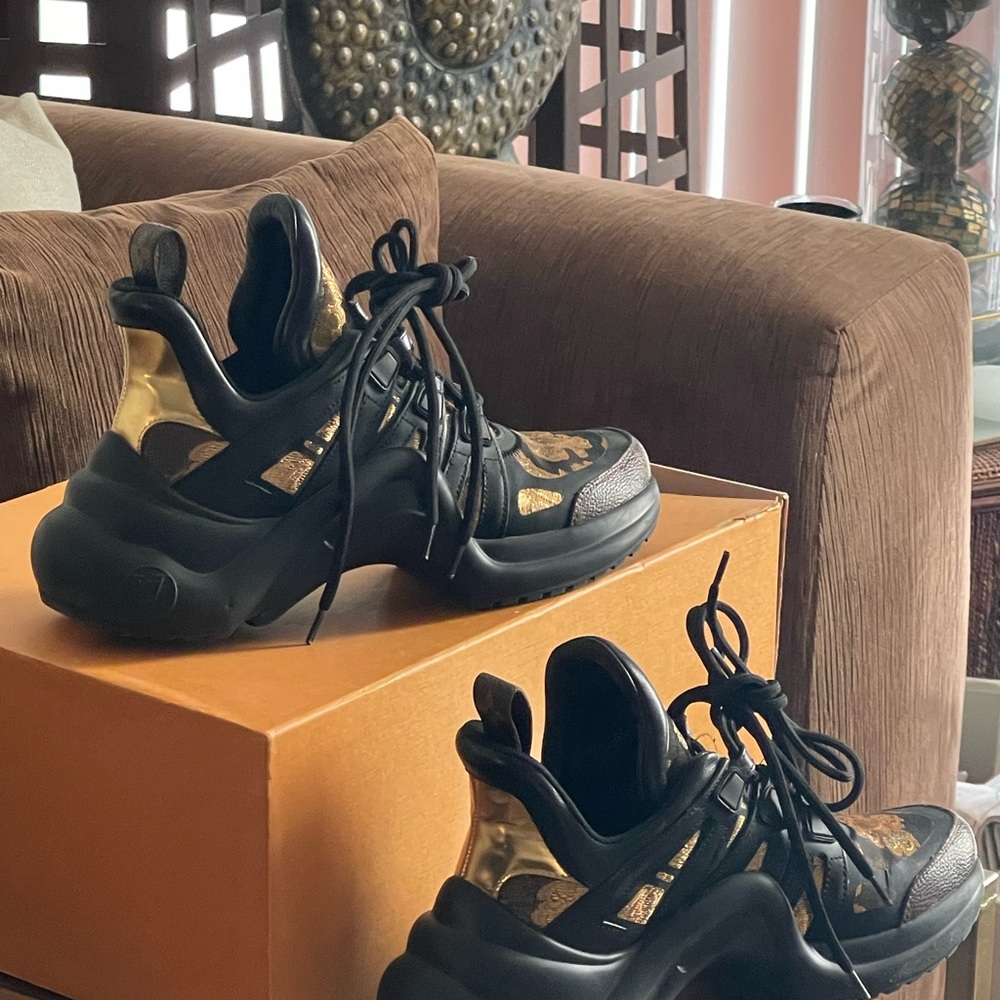 LV Monogram Chunky Sneakers.. .Black and Gold Women's Sneakers